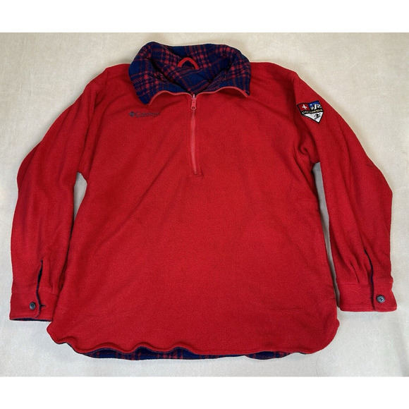 Vintage Columbia REVERSIBLE Pullover- Heavy Made In USA Quarter Zip Red Large - Picture 2 of 16